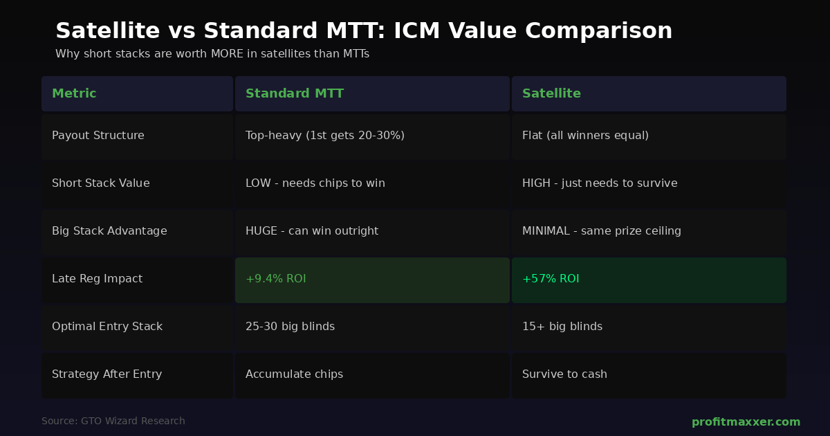Satellite vs Standard MTT ICM value comparison showing why short stacks retain equity in satellites